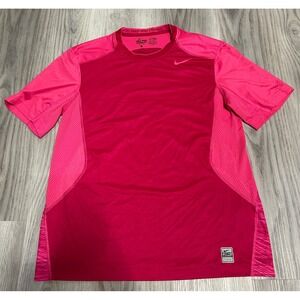 Nike Womens Pro Combat Dri-FIT Fitted Mesh Training Shirt Large Pink Textured